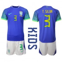 Brasilien Thiago Silva #3 Bortatröja Barn VM 2022 Kortärmad (+ Korta byxor)